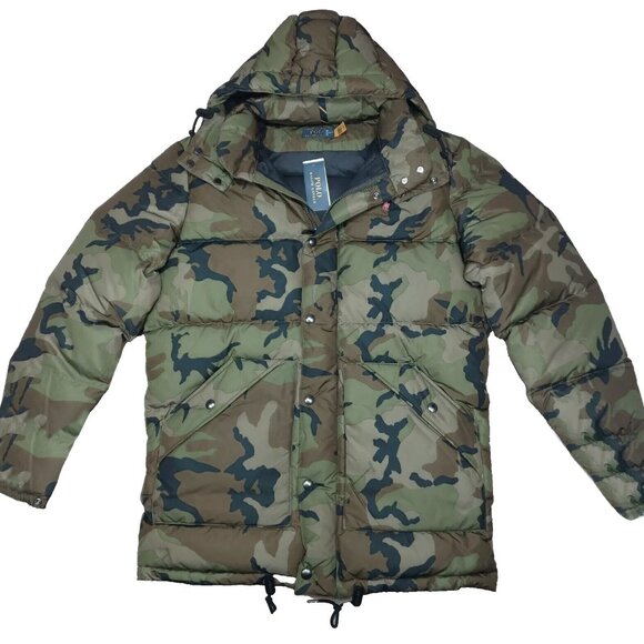 NEW $498 Polo Ralph Lauren Puffer Jacket! M  Camo Down Coat  Orange Polo Player - Picture 2 of 6